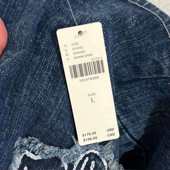 Anthropologie Sleeveless Embroidered Square Neck Denim Mini Dress Size Large NEW - Picture 8 of 8